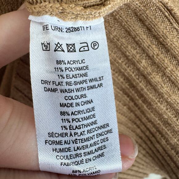 French Connection Camel Long Sleeve Mock Neck Tight Knit Pullover Sweater Size M - Picture 4 of 4